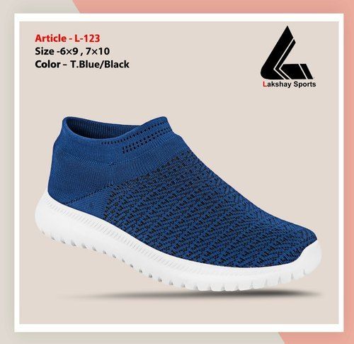 Blue Color Knitted Fabric Men Sports Eva Shoes For Running