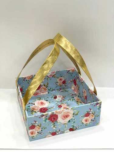 Floral MDF Based Fancy Gift Basket For Diwali Gift 8x8x4 Inch Or 10x10x4 Inch 