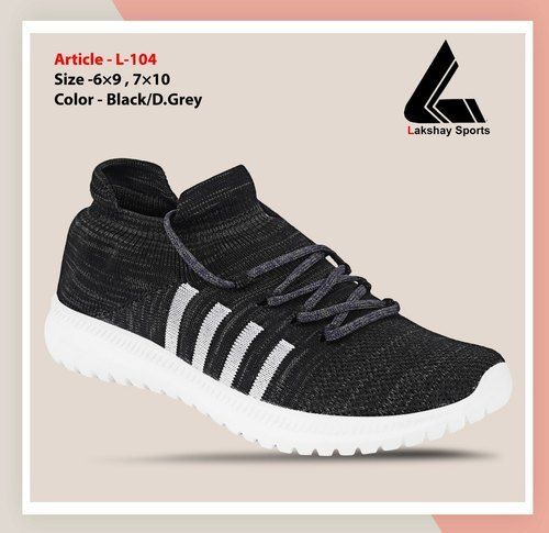 Various Colors Options Are Available Lace Closure Knitted Fabric Men Black Sports Shoes With Eva Sole