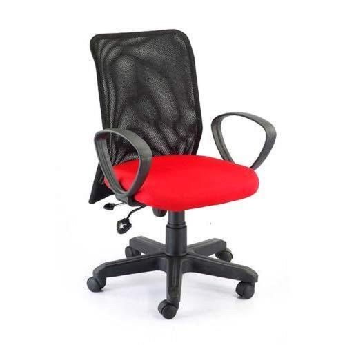 110 Kg Load Chrome Plated Mesh Back Red Black Synthetic Leather Office Revolving Chair