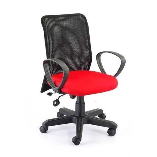 Black+Red 110 Kg Load Chrome Plated Mesh Back Red Black Synthetic Leather Office Revolving Chair