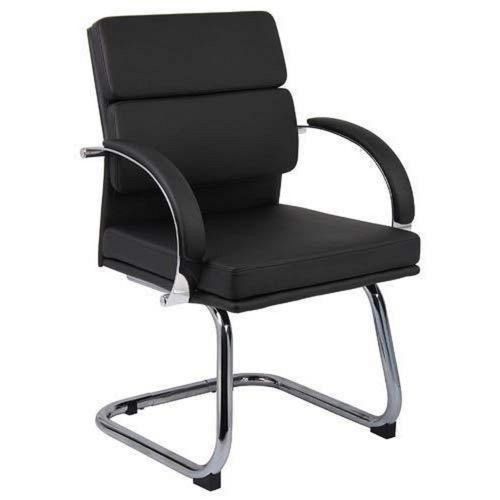 Durable 18 To 22 Inch Height Black Iron Coated Stainless Steel Foam Seat Office Visitor Chair With Armrest