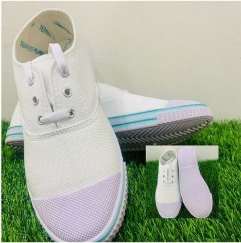 Anti Skid White Color Fabric Formal School Shoes With Lace Closure