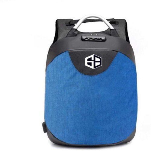 Plain Pattern 15.6 Inch Laptop Holder Polyester Made Blue Black Zipper Closure Anti Theft Backpack