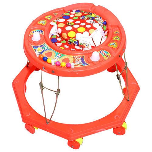Red Color 6 Wheel 1-2 Years Round Plastic Baby Walker with Height 2.1 Feet