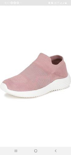 Slipon Pink Ladies Flyknit Shoes For Running Purpose With White Eva Sole