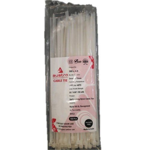 300 X 48 Mm Nylon White Cable Ties 1 To 8 Inch 22.7 Kgf