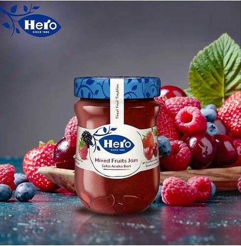 Delicious Taste Hero Red Mixed Fruit Jam 340Gm In Glass Jar