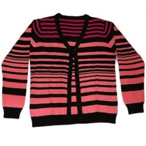 Multi Color Winter Wear Non Zipper Round Neck Full Sleeves Regular Fit Skin Friendly Ladies Striped Woolen Fancy Cardigan Sweater Size: Available In Various Size