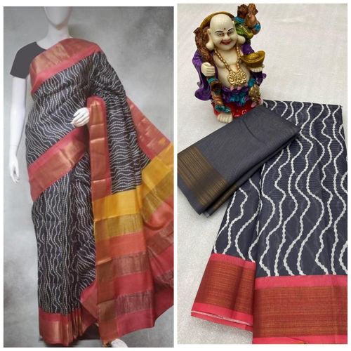 Tussar Cotton with New Digital Print and Weaving Jari Patta Palav Saree