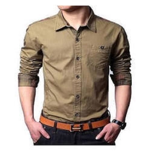 Brown Color Casual Wear Full Sleeves Slim Fit Skin Friendly Mens Plain Cotton Shirt Age Group: 18+