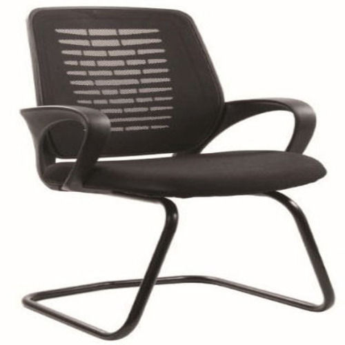 Non Foldable Non Rotatable Mesh Back Type Fabric Made Black Color Visitor Chair