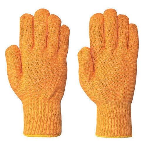 Washable Poly Cotton Knitted Reusable Orange Color Double Side Safety Hand Glove