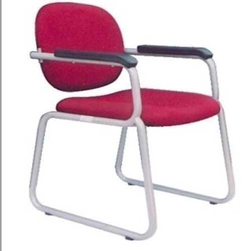 White And Red Powder Coated Non Foldable Metal Material Non Rotatable Cushioned Visitor Chair