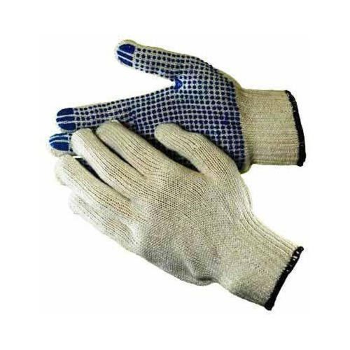 As In Picture Reusable Large Size 7 Gauge Blue Pvc Polka Dotted Cotton Safety Gloves