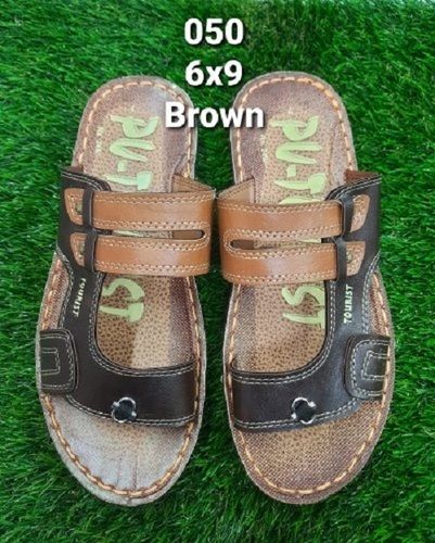 Six to Nine Size Daily Wear Brown Color Mens PVC and Rexine Casual Slippers