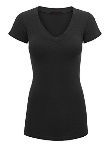 Black Color Casual Wear Half Sleeves V Neck Regular Fit Skin Friendly Wrinkle Resistant Highly Comfortable And Relaxed Ladies Cotton Plain T-shirts