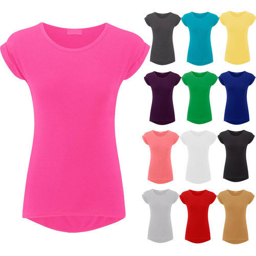 Cap Sleeves Round Neck Regular Fit Multi Color Casual Wear Skin Friendly Wrinkle Resistant Highly Comfortable And Relaxed Ladies Cotton Plain T-Shirts Age Group: 18-100 Years