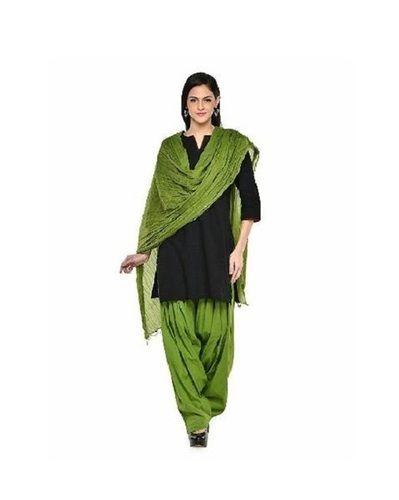 Green And Black 3/4th Sleeves Anti Wrinkle Casual Wear Regular Fit Skin Friendly Ladies Plain Patiala Salwar Kameez With Dupatta