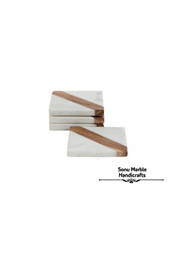 Square Shape White And Brown Marble Coaster Size: 10 Cm