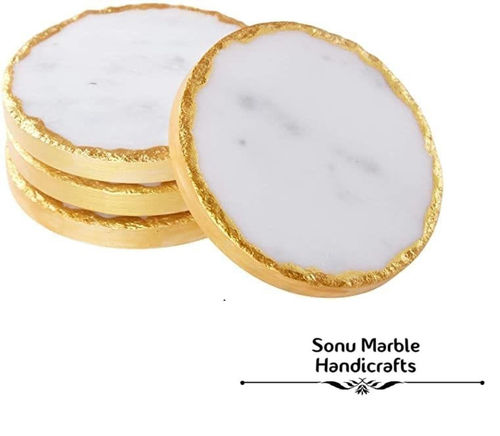 White and Golden Round Marble Coaster