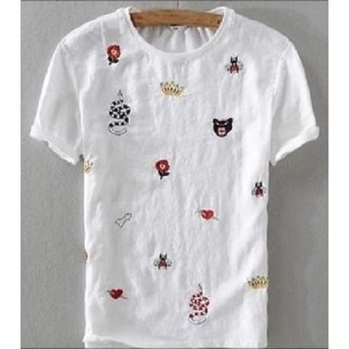 White Color Casual Wear Half Sleeves Round Neck Slim Fit Skin Friendly Wrinkle Resistant Highly Comfortable And Relaxed Mens Cotton Printed T-shirts