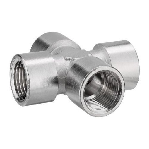 Round Silver Color 1 Inch Mild Steel Pneumatic Connection Use Pipe Cross Connector 