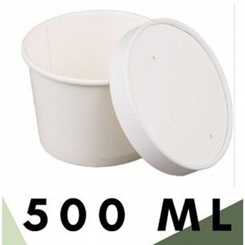 110 X 95 X 79mm Plain Pattern White Color Round Shaped 500 Ml Disposable Paper Container
