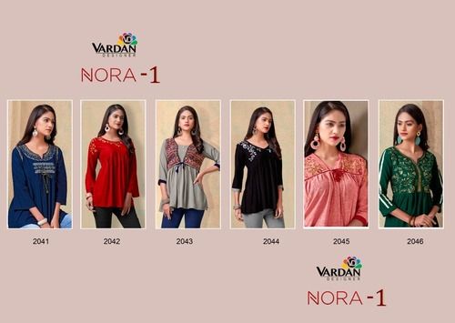 Various Heavy Riyon Short Top Kurti With Designer Style