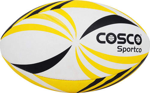 Yellow+Black+White White Yellow Black Mix Water Resistant Size 5 Synthetic Rubber Hand Sewn Rugby Throw Ball