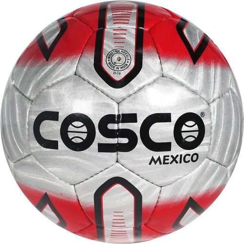 Cosco Mexico Size 5 Hand Stitched Latex Bladder Red And Silver Imported Water Resistant PU Soccer Football