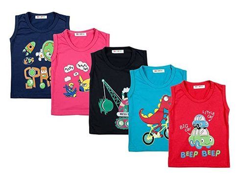 Multi Color Sleeveless Round Neck Regular Fit Skin Friendly Casual Wear Wrinkle Resistant Highly Comfortable And Relaxed Kids Cotton Printed T-shirt Age Group: 1-7 Years