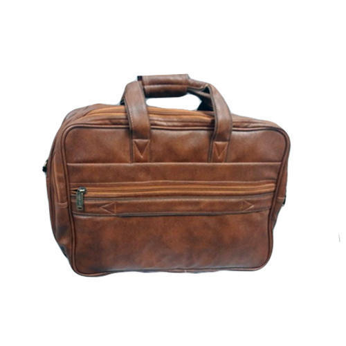 Polyurethane Material Made 3 Zipper Plain Pattern Brown Color Mens Laptop Bag