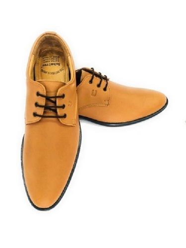 Tan Color Party And Regular Wear Lace Up Style Mens Leather Shoes With Tpr Sole Heel Size: Low