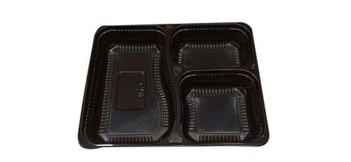 3 Cp Compartment Black Food Grade Safe Plastic Pvc Disposable Lid Food Meal Tray For Hotel Shop Party Size: Vary