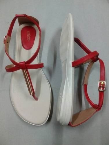Seven To Eight Size Red and White Color Girls Casual Sandal With Flat Heel