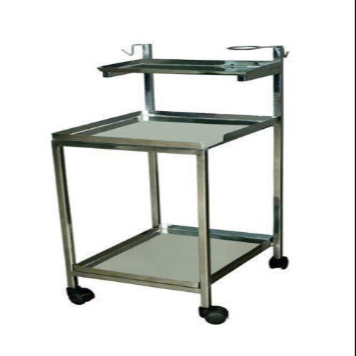 380 L Mm X 460 W Mm X 915 H Mm Silver Color Stainless Steel Made 2 Shelves Portable 4 Wheel Hospital Ecg Machine Trolley