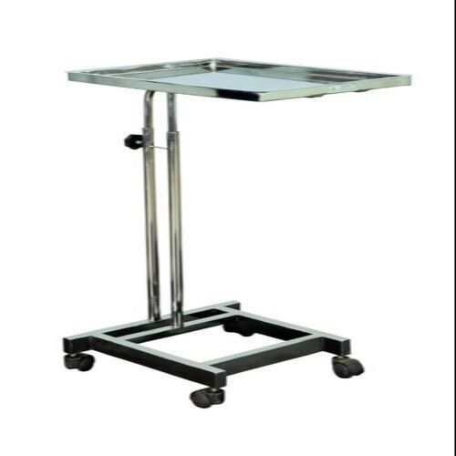 410 L Mm X 560 H Mm 4 Wheel Stainless Steel Made Powder Coated Hospital Silver Mayo Trolley