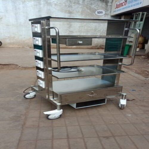 660mm X560mm X 1370mm H Silver Color Hospital Stainless Steel Laparoscopic Cum Monitor Trolley 