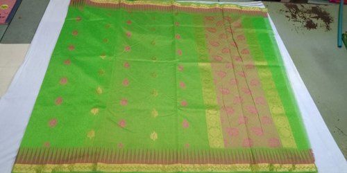 Printed Green Color Casual Wear Kanchipuram Silk Cotton Sarees With Blouse Piece