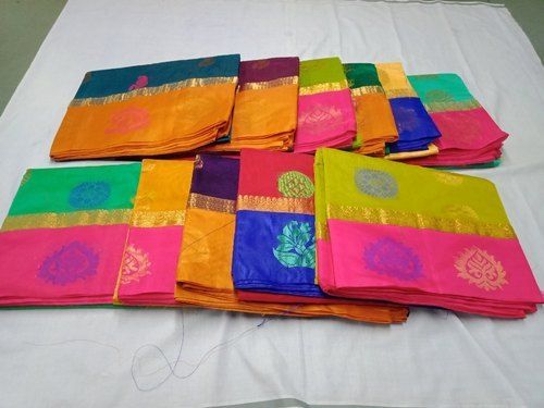 Multi-Color Party Wear Zari Border Work Kotta Cotton Sarees With Blouse Piece