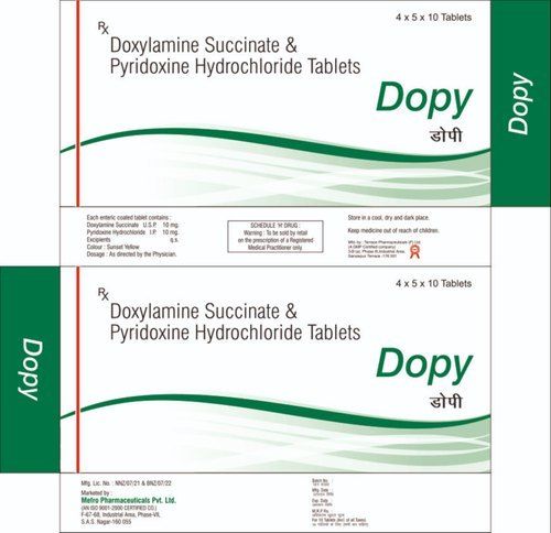 Doxylamine Succinate 10Mg And Pyridoxine Hydrochloride 10Mg Tablets Generic Drugs