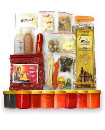 Eco-Friendly Eco Friendly 25 Special Pooja Samagri With Sindur, Kumkum, Haldi, Kapur, Red Cloth