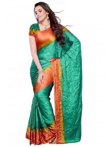 Winter Green And Orange Party Wear Tear Resistance Skin Friendly Extremely Comfortable Trendy And Fabulous Plain Satin Silk Saree