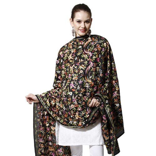 Black 100% Pure Fine Finish Parsi Gara Silk Dupattas