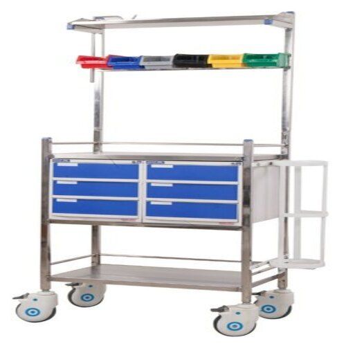 Eco-Friendly 6 Drawers 4 Wheel Stainless Steel Portable Hospital Crash Cart Trolley