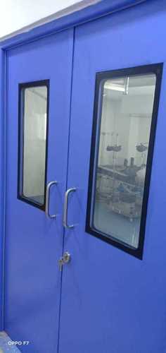 Blue Color Double Hinged Modular Clean Room Door With Ss Pull D Type Handle