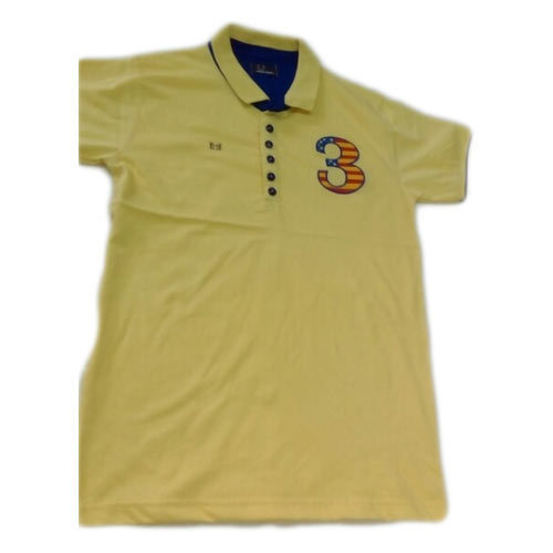 हल्के पीले पोलो नेक कैज़ुअल वियर हाफ स्लीव्स रेगुलर फिट स्किन फ्रेंडली रिंकल रेसिस्टेंस सांस लेने योग्य और आरामदायक पुरुषों के लिए कॉटन प्रिंटेड टी-शर्ट आयु समूह: 18-65 वर्ष