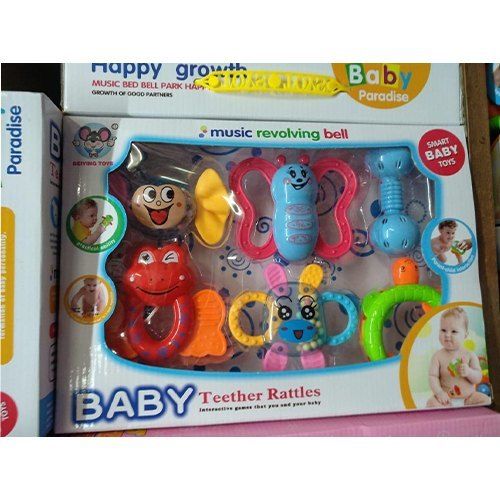 Comes In Various Colors Plastic Printed Design Baby Teether Rattles For Four To Six Years Age Kids