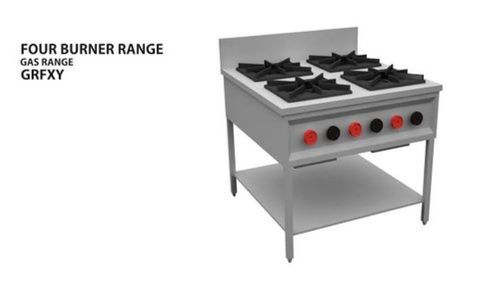 Stainless Steel Square LPG Grey Four Burner Range Stove For Commercial